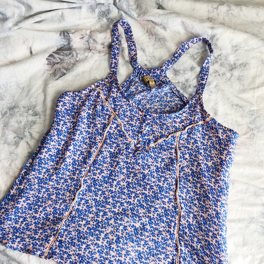 Princess Vera, Pastel Pink, Royal Blue, Floral Top